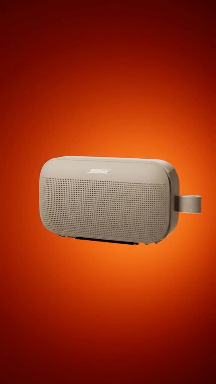 Product motion video: a portable Bluetooth speaker turning against an orange background